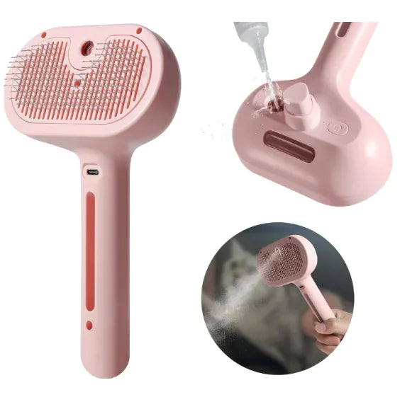 Pet Hair Spray Brush – Dual-Function Grooming Tool for Shedding, Detangling, and Fur Control