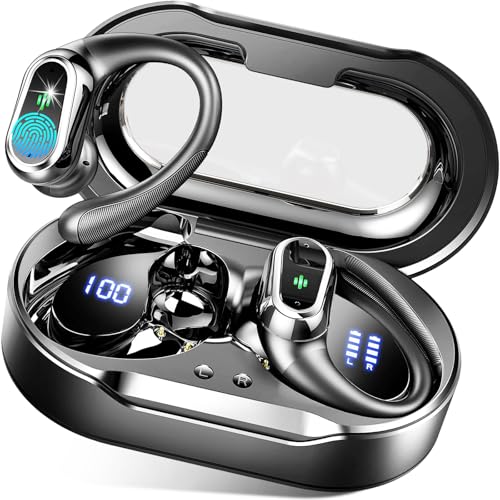 Wireless Earbuds 2025 Bluetooth 5.4 Headphones – ENC Noise Cancelling, 50H Stereo, IP7 Waterproof Sport Earbuds with Earhooks & Dual LED Display for Running & Workoutst