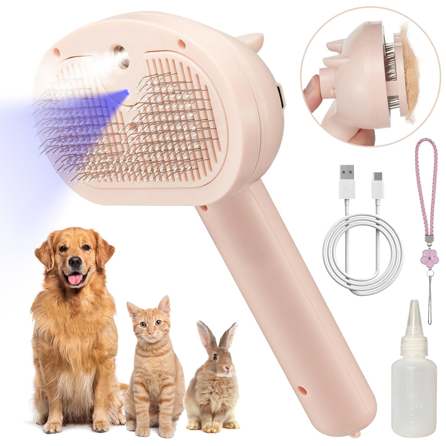Cepillo de vapor para mascotas para gatos y perros - Herramienta de aseo suave para un pelaje brillante y sano