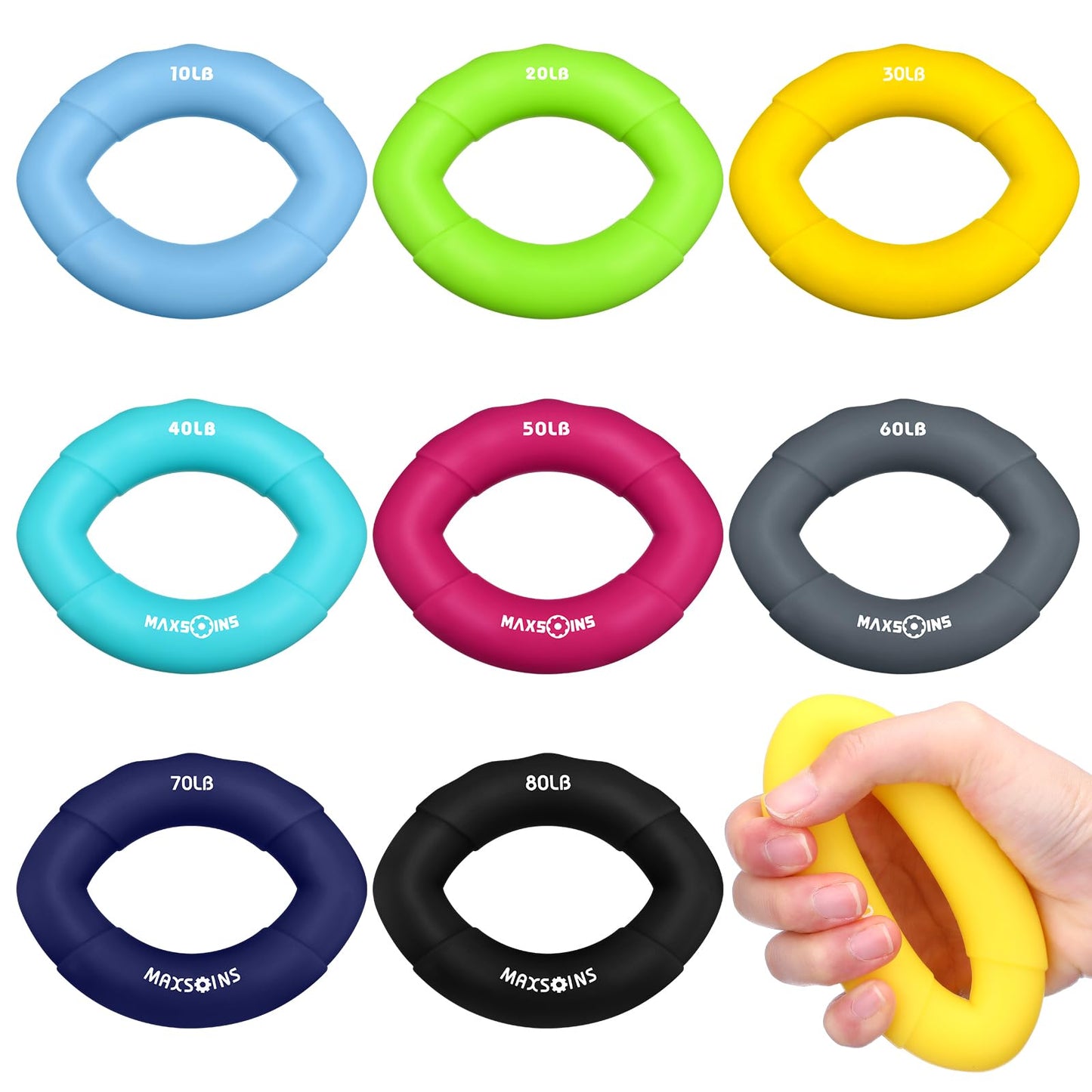 RoundFunny Anillos de Agarre Fortalecedores de Mano - Paquete de 8