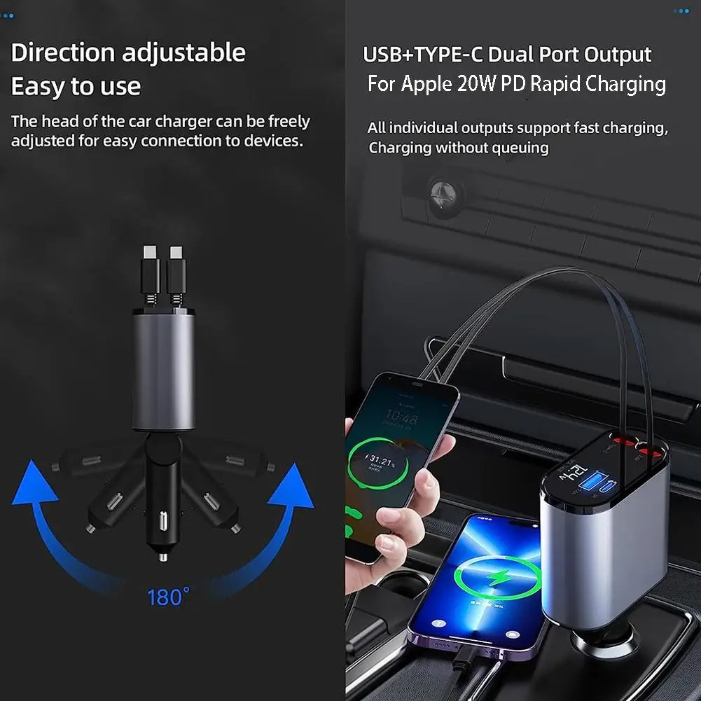 100W Super Fast USB-C Car Charger Adapter – High-Speed Charging for Phones, Tablets, & Laptops in Your Car