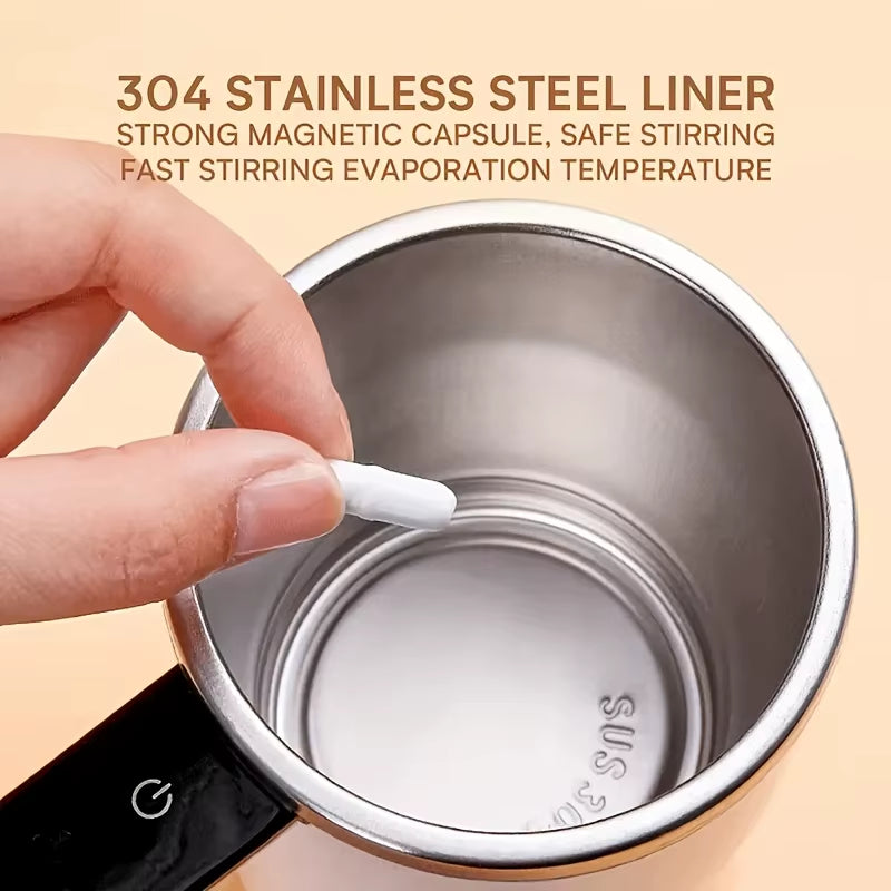 1Pc 304 Stainless Steel Automatic Stirring Cup, Portable Coffee Mug with Temperature Display, USB Rechargeable, 200Mah Battery