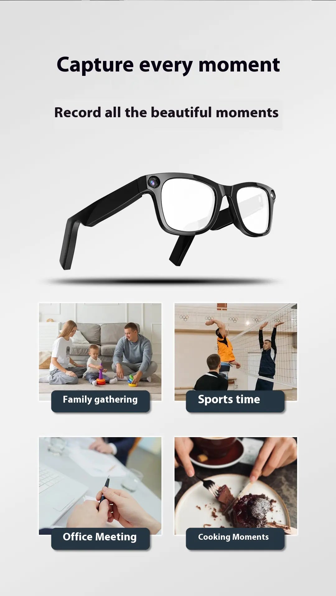 AI Camera Smart Glasses – Hands-Free Smart Eyewear with Real-Time AI Camera for Photography and Video Recording