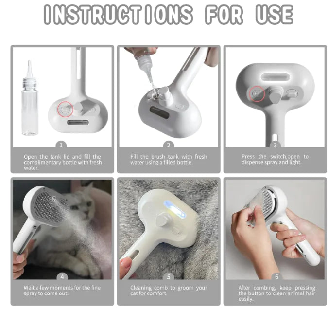 Pet Hair Spray Brush – Dual-Function Grooming Tool for Shedding, Detangling, and Fur Control