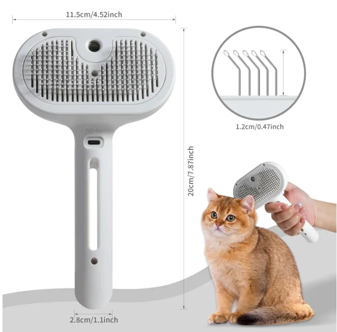 Pet Hair Spray Brush – Dual-Function Grooming Tool for Shedding, Detangling, and Fur Control
